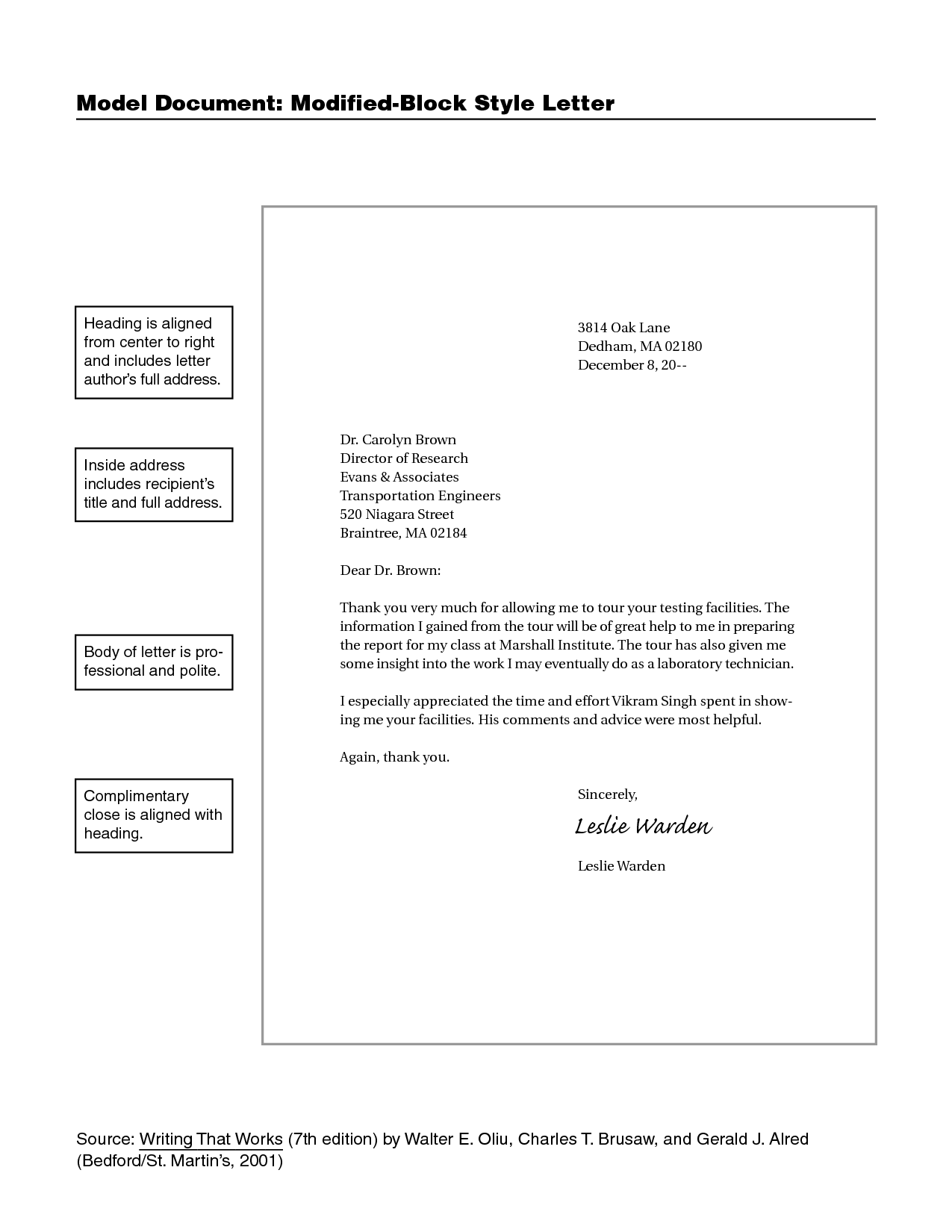 modified block letter format example