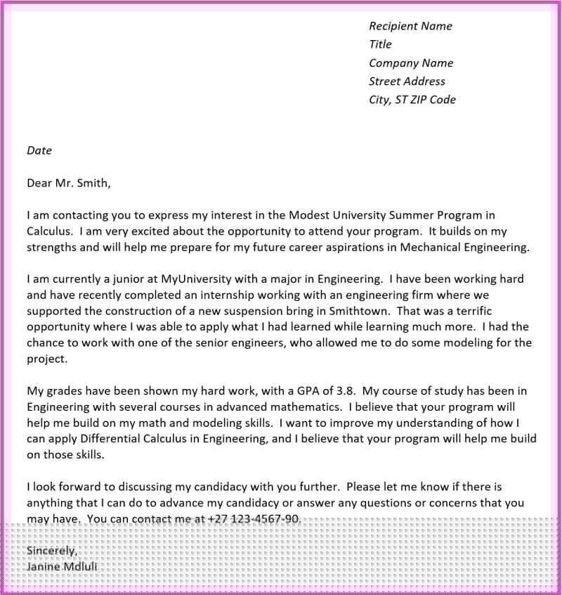 motivation letter for internship application sample