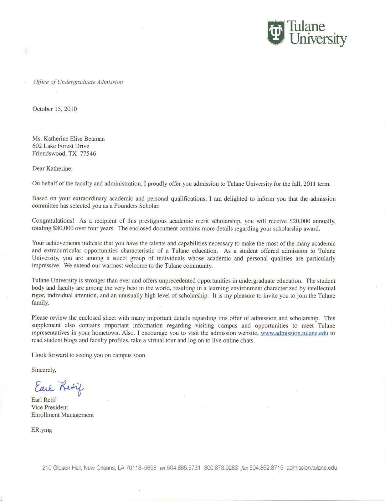 presentation letter for university application