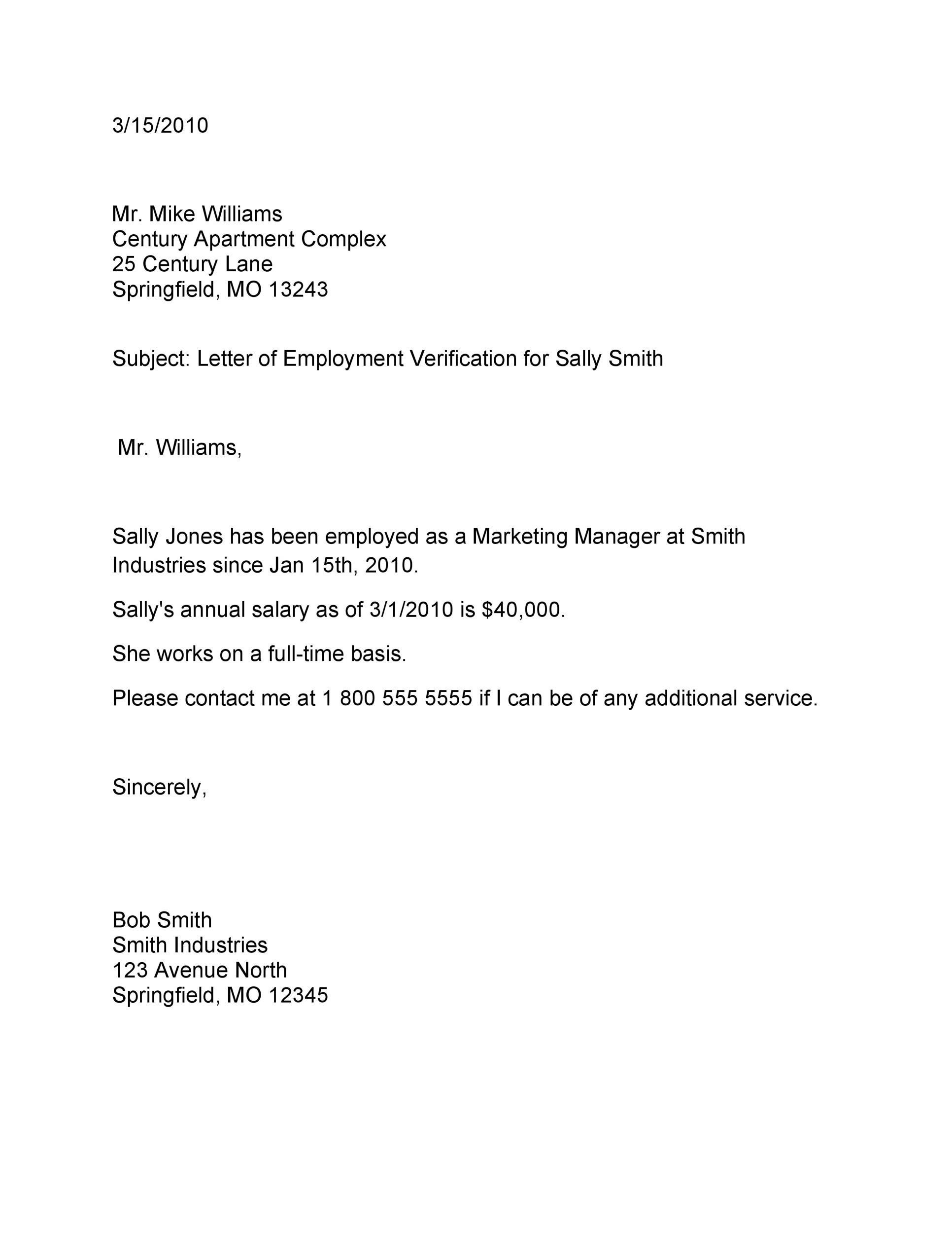 proof of employment letter sample
