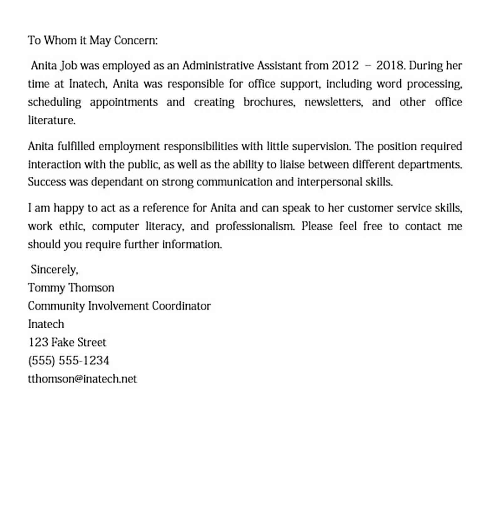 recommendation letter sample for employee pdf