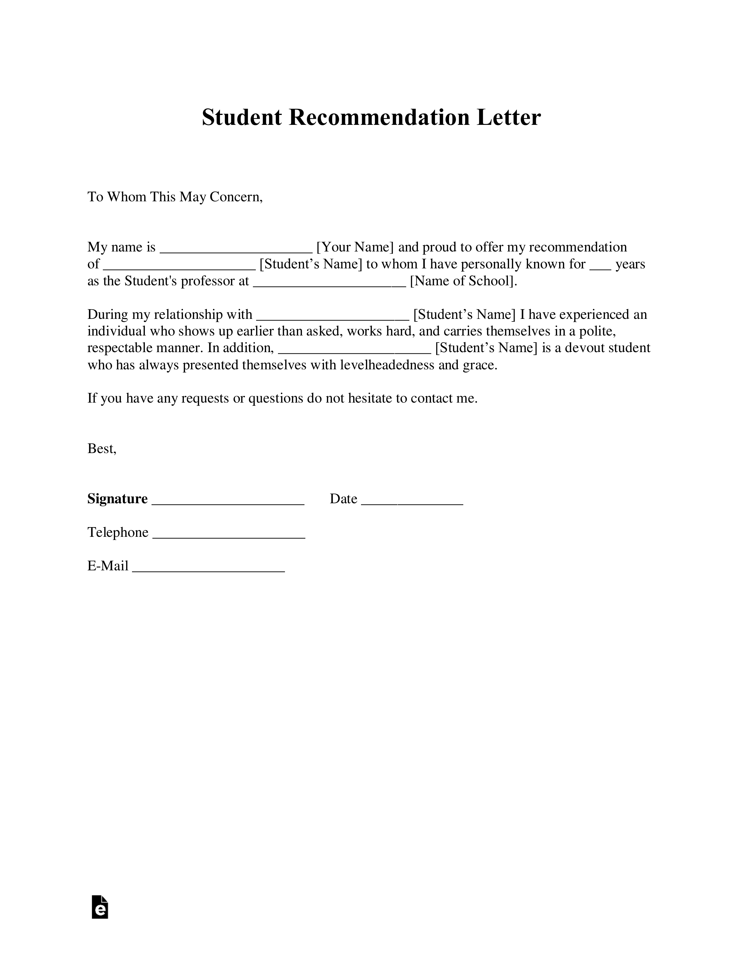 reference letter example for student