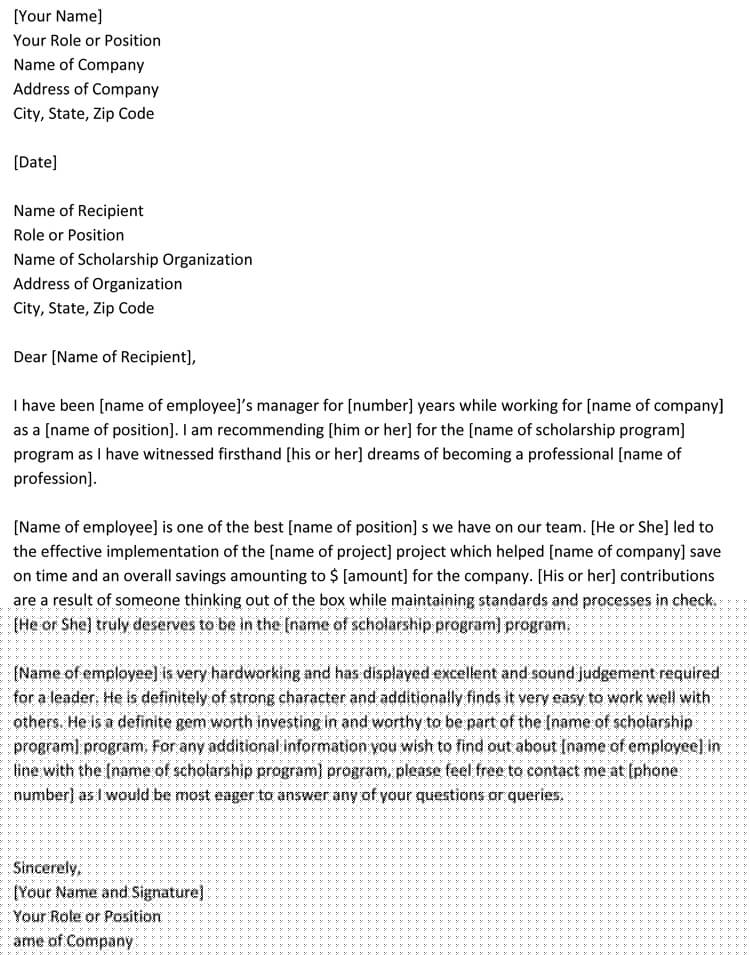 reference letter for scholarship examples