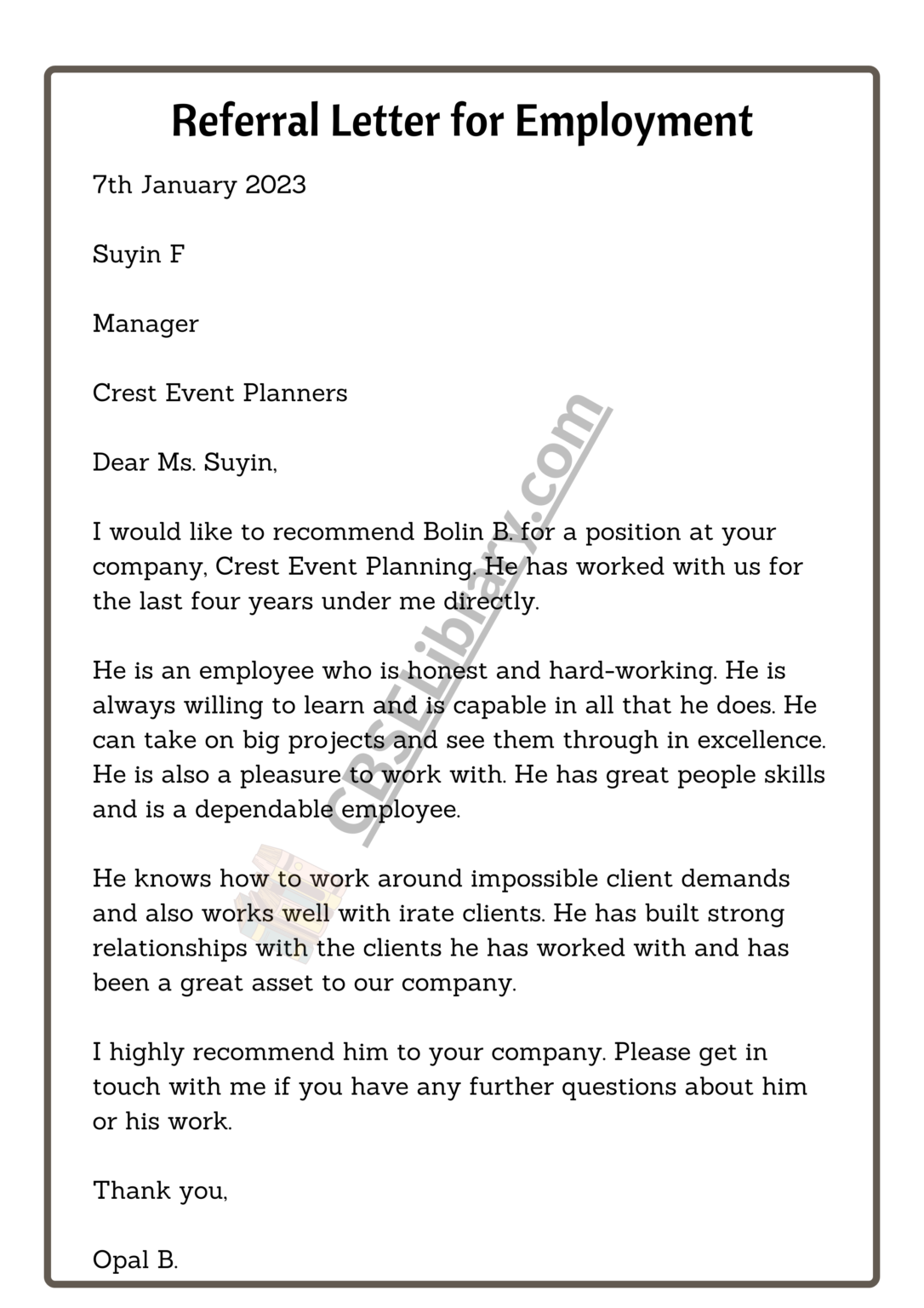 referral letter format for employment