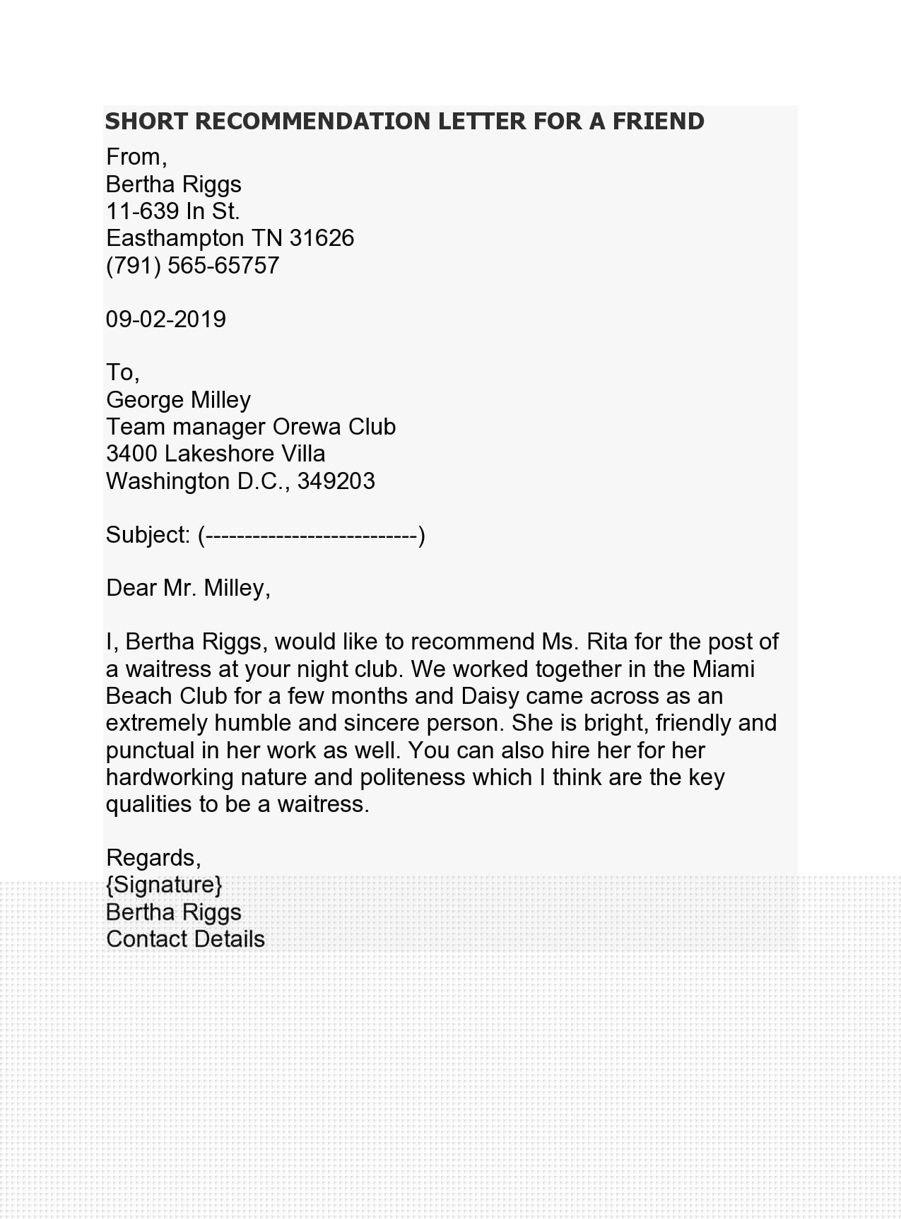 referral letter sample for a friend