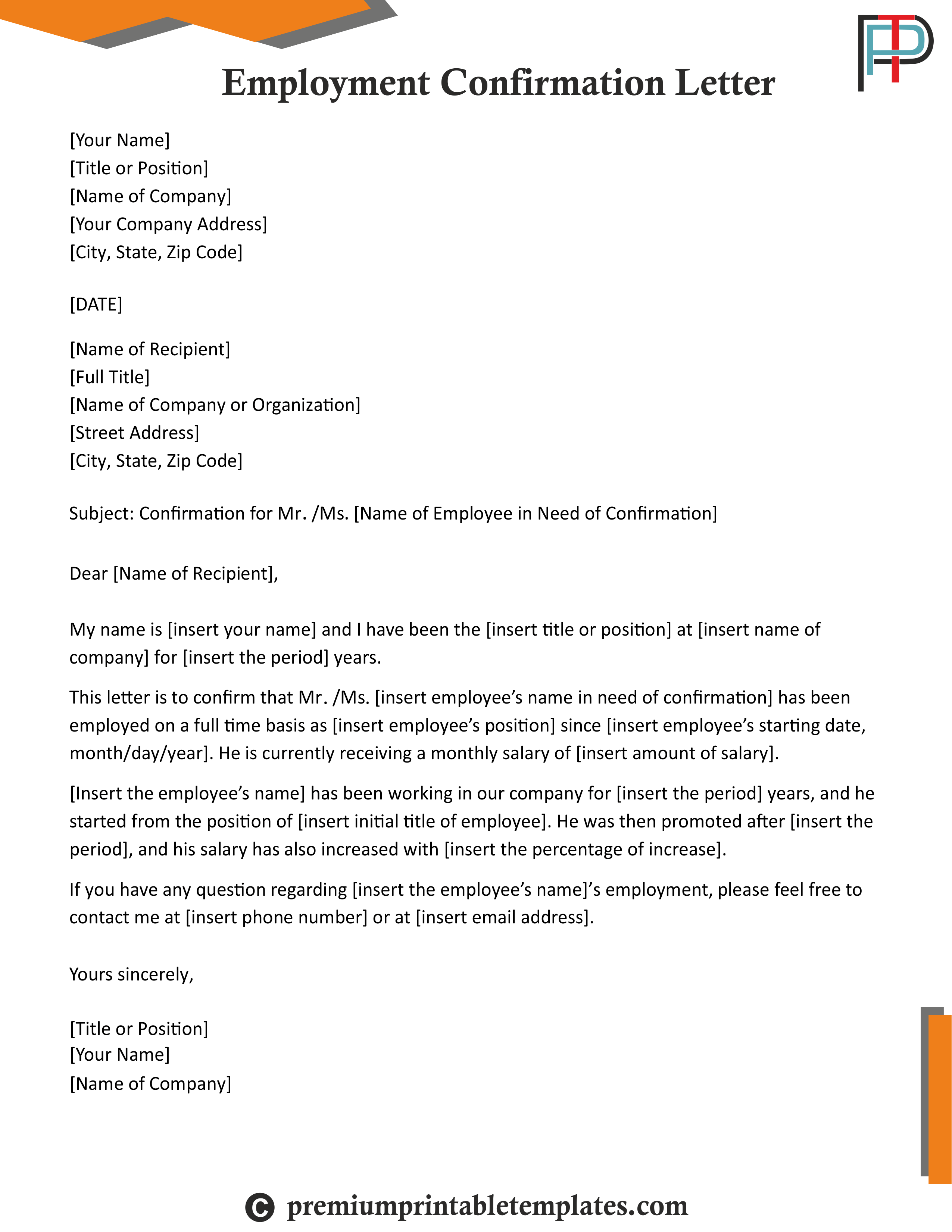 request for confirmation of employment letter