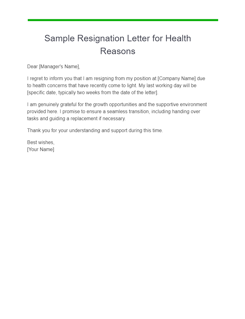 resignation letter due to health reasons