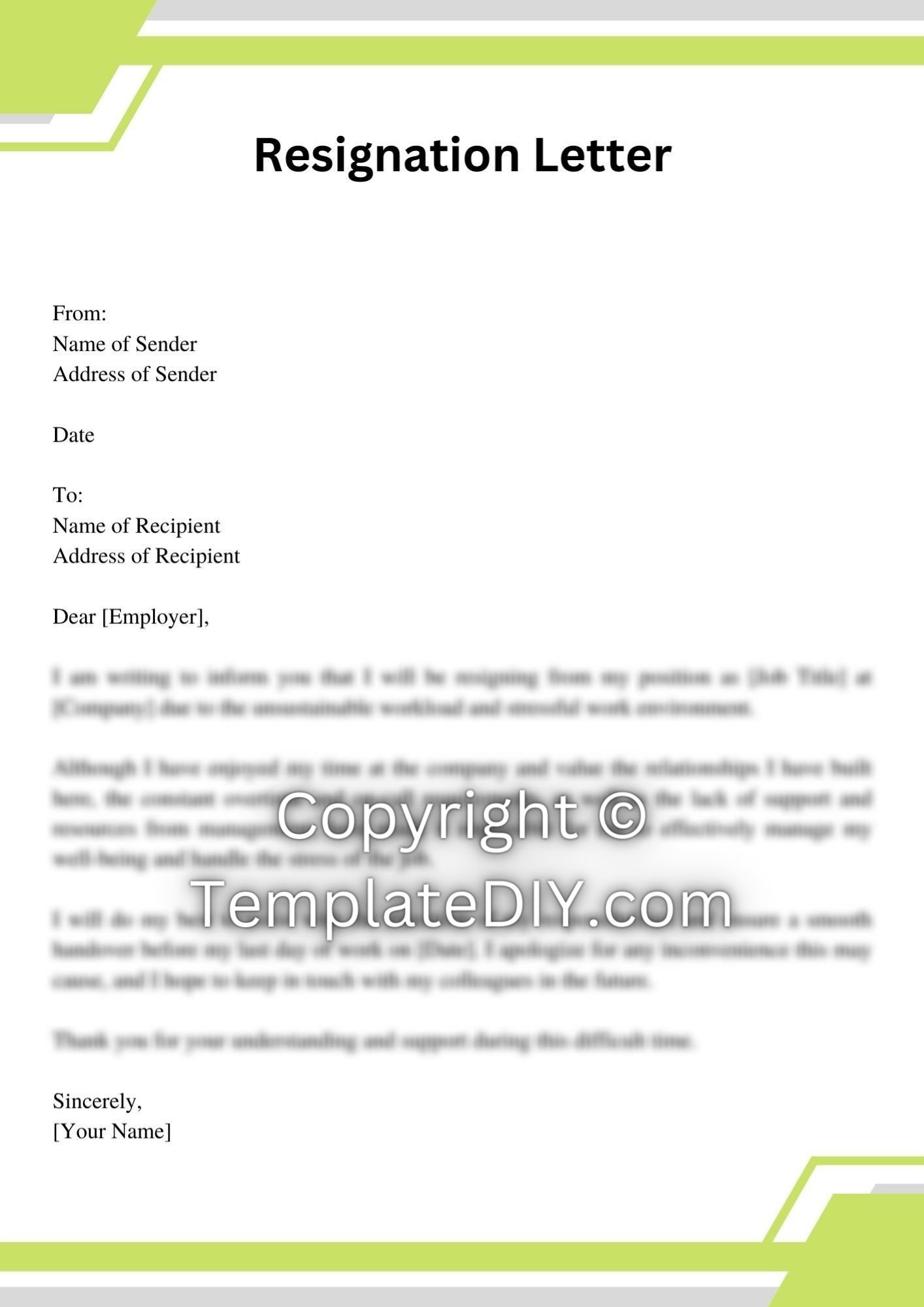 resignation letter due to stressful work environment