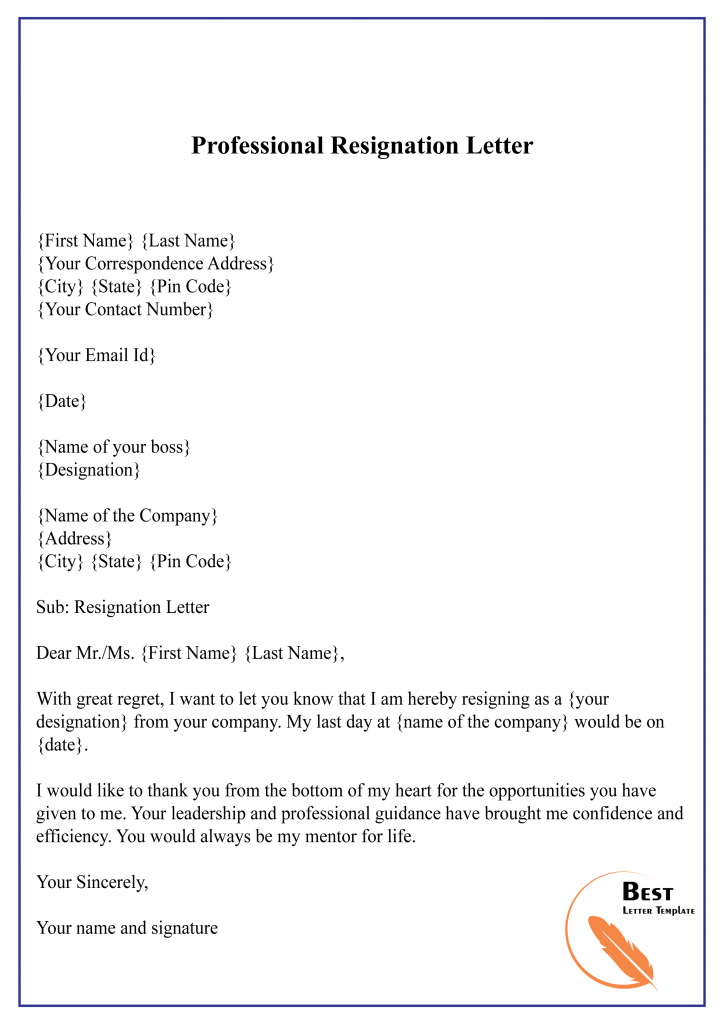 resignation letter template word free