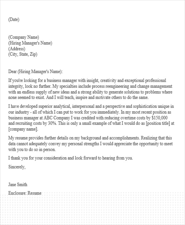 sample application letter for managerial position