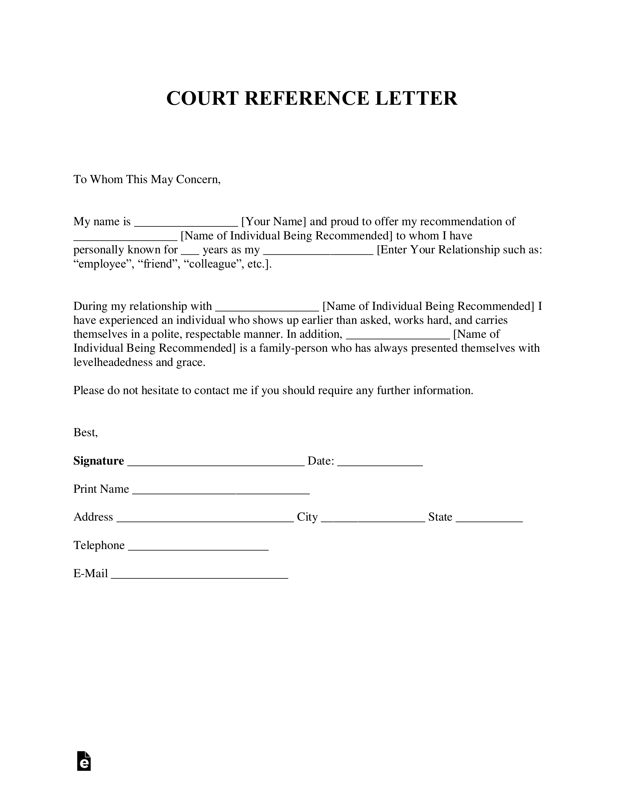 sample character reference letter for court template