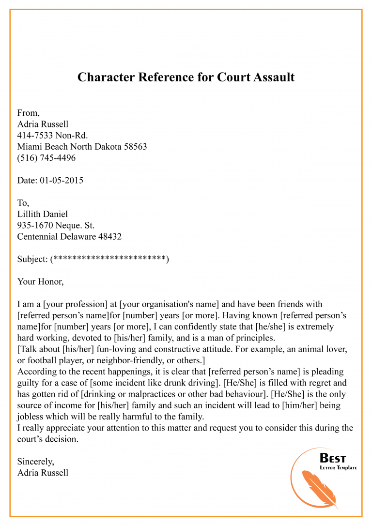 sample character reference letter for court