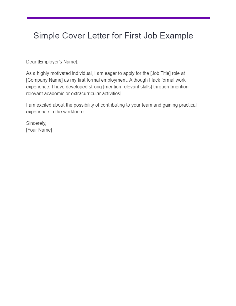sample cover letter for first job