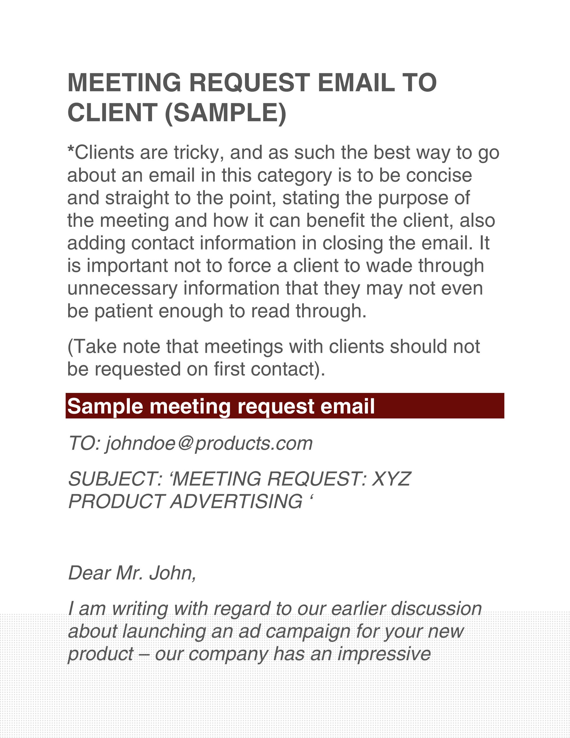 sample email asking for a meeting