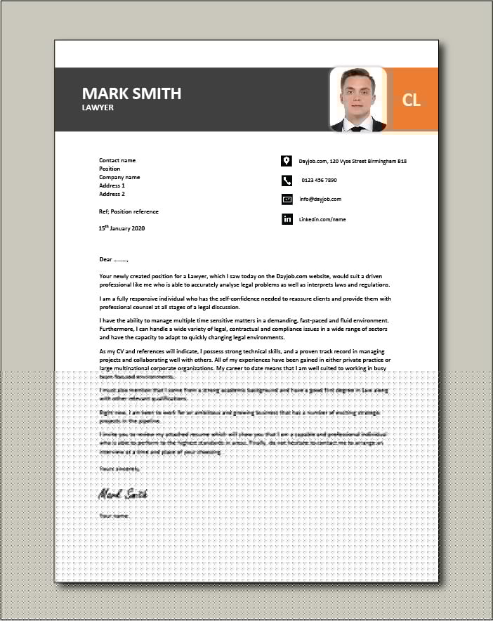 sample lawyer cover letter for job