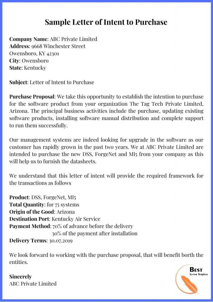 sample letter of intent to purchase company