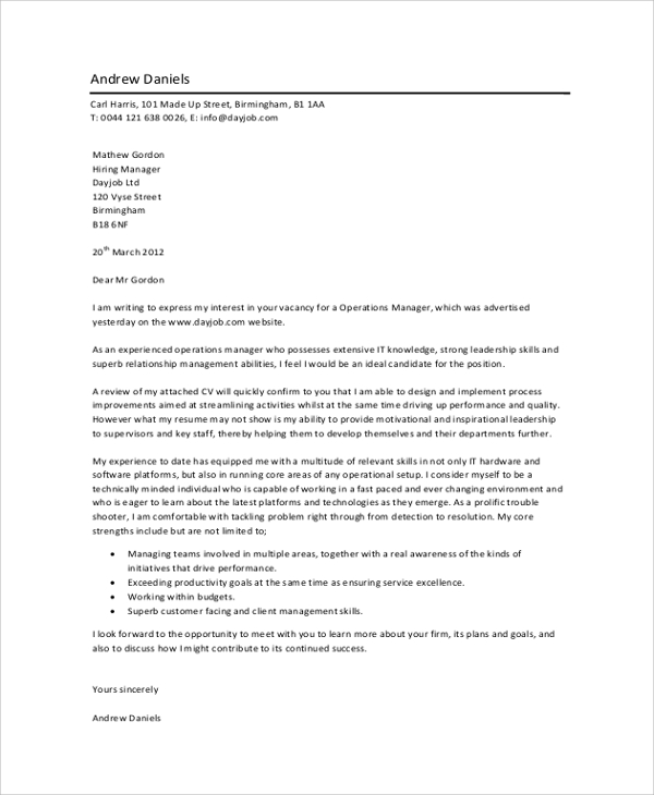sample letter of interest for management position