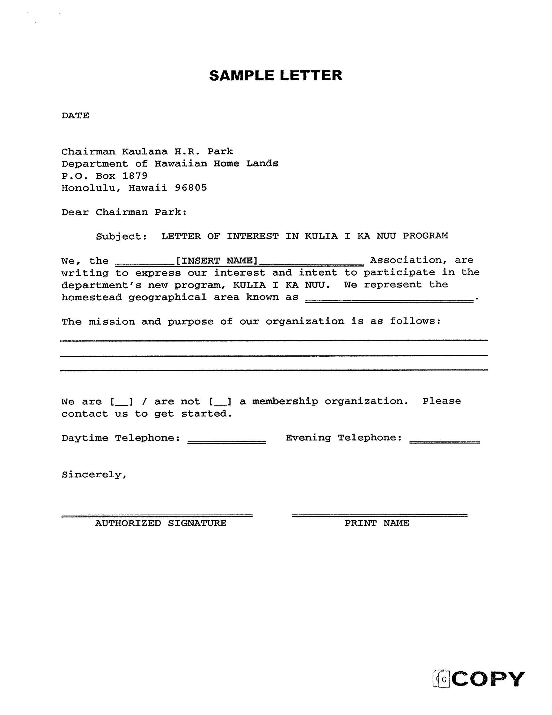 sample letter of interest template