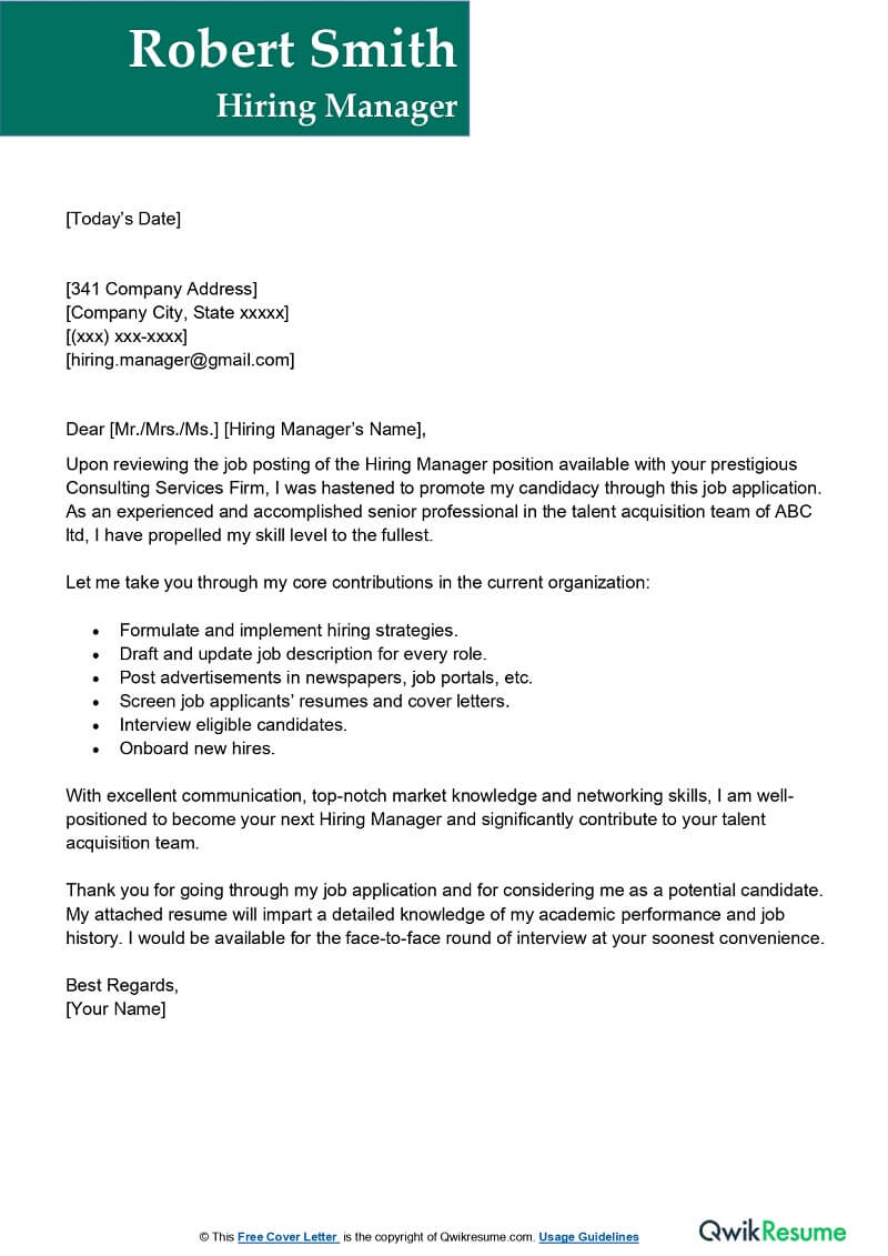 sample letter to hiring manager