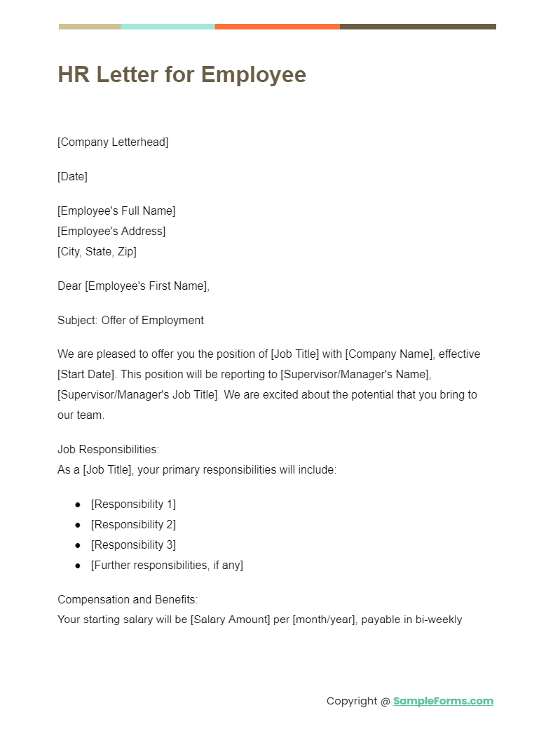 sample letter to human resources