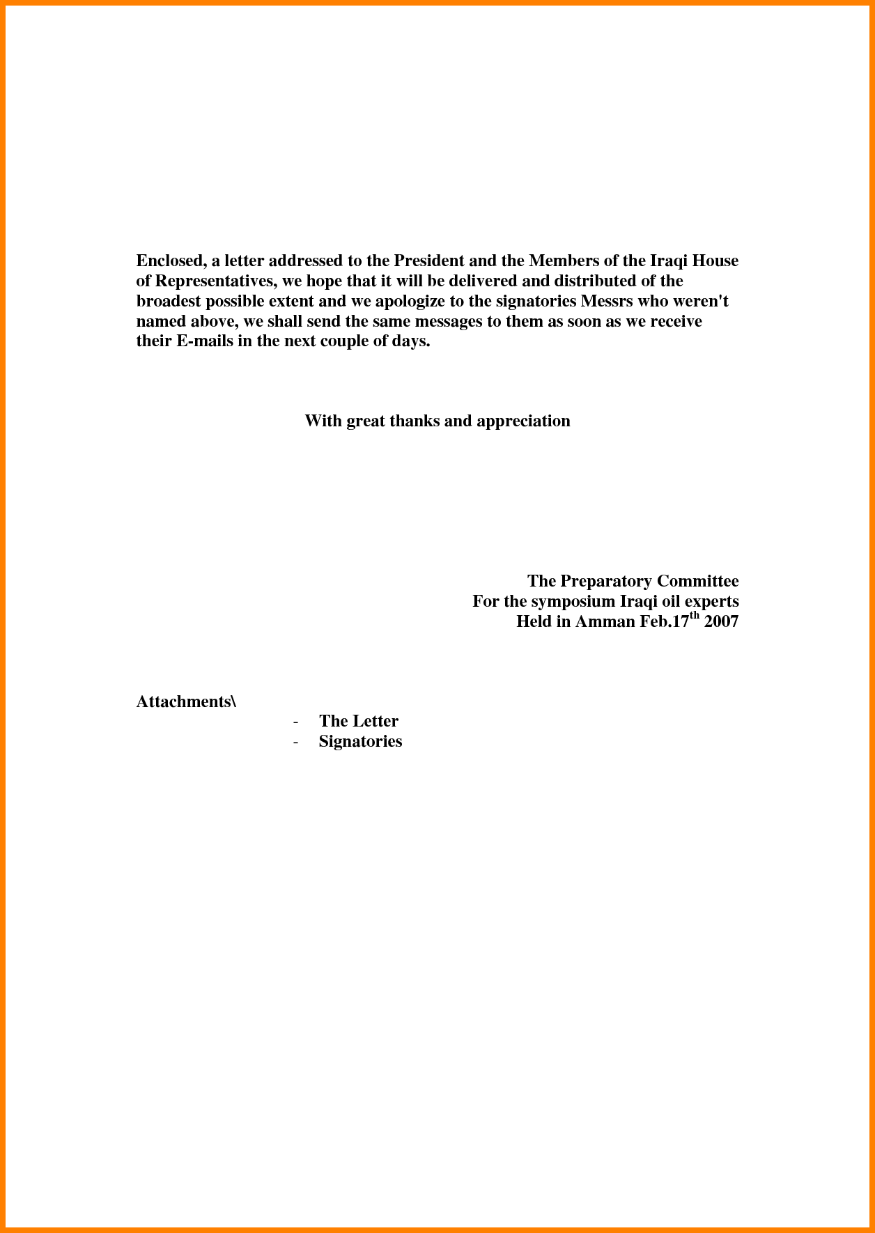 sample letter with enclosed documents