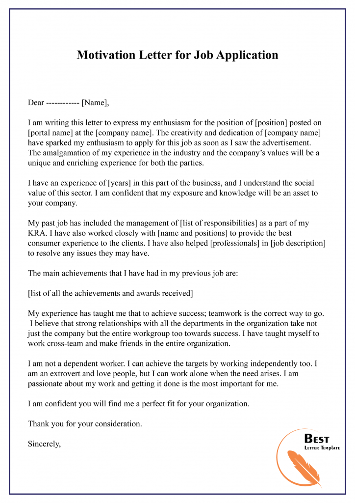 sample motivation letter for job application pdf