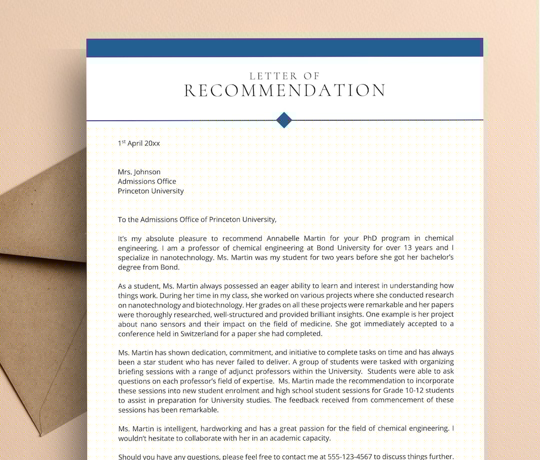 sample recommendation letter for admission