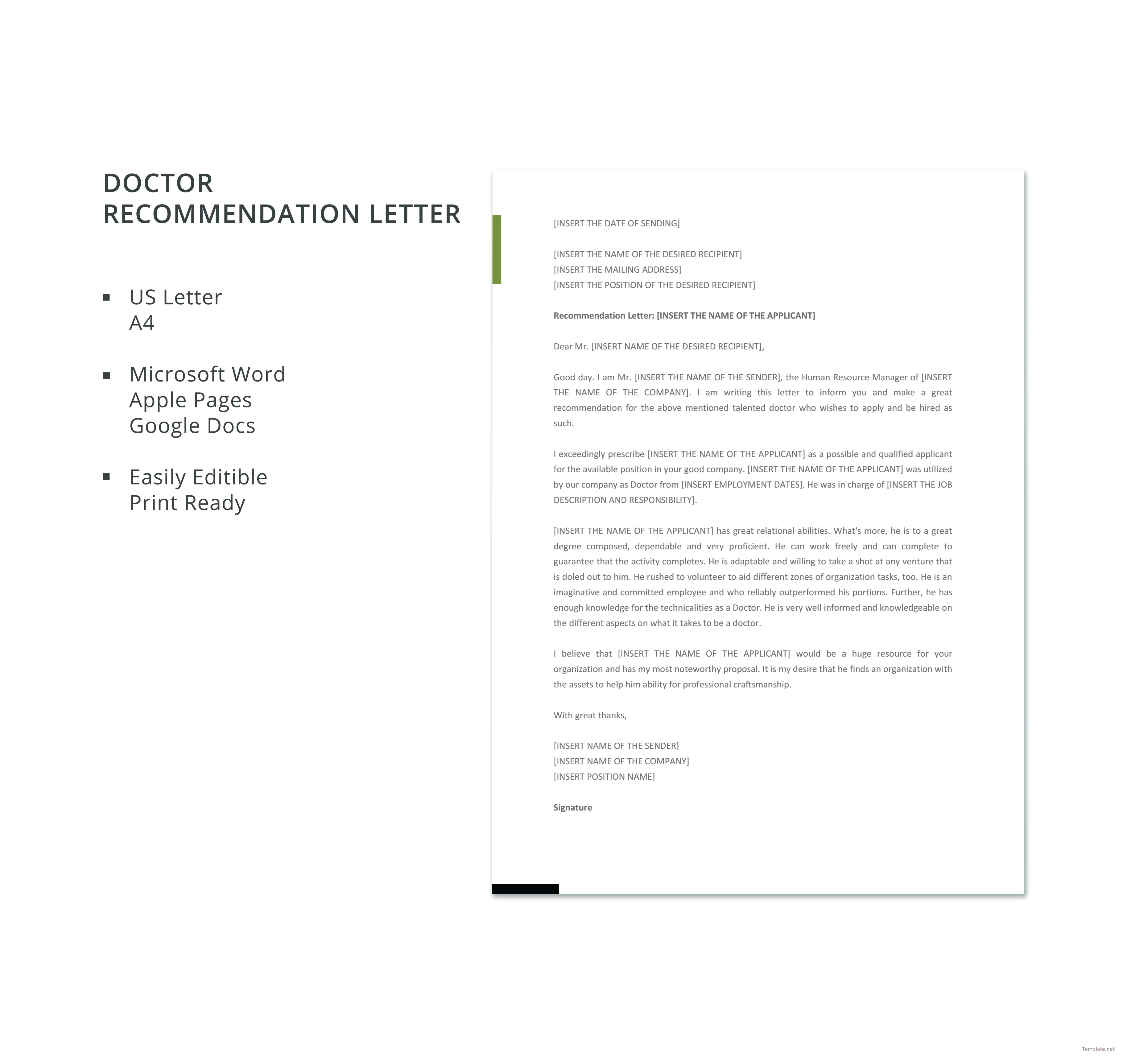sample recommendation letter for doctor