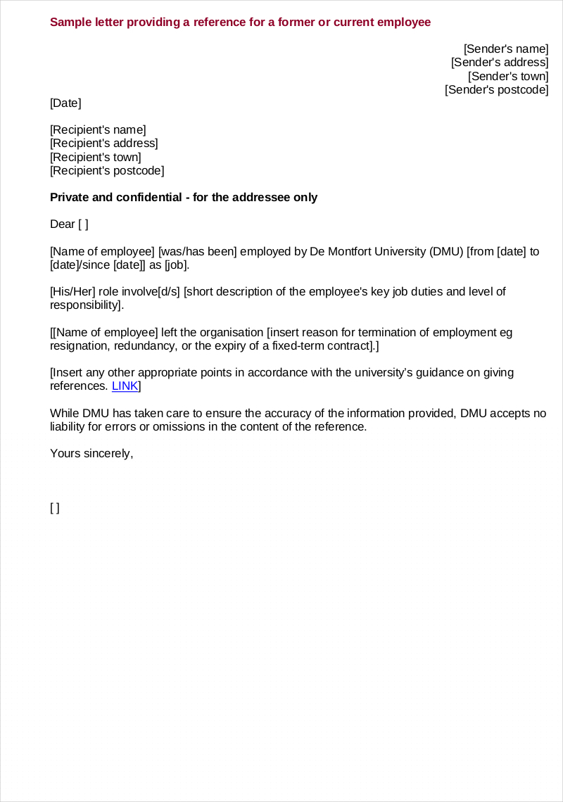 sample reference letter for employment pdf