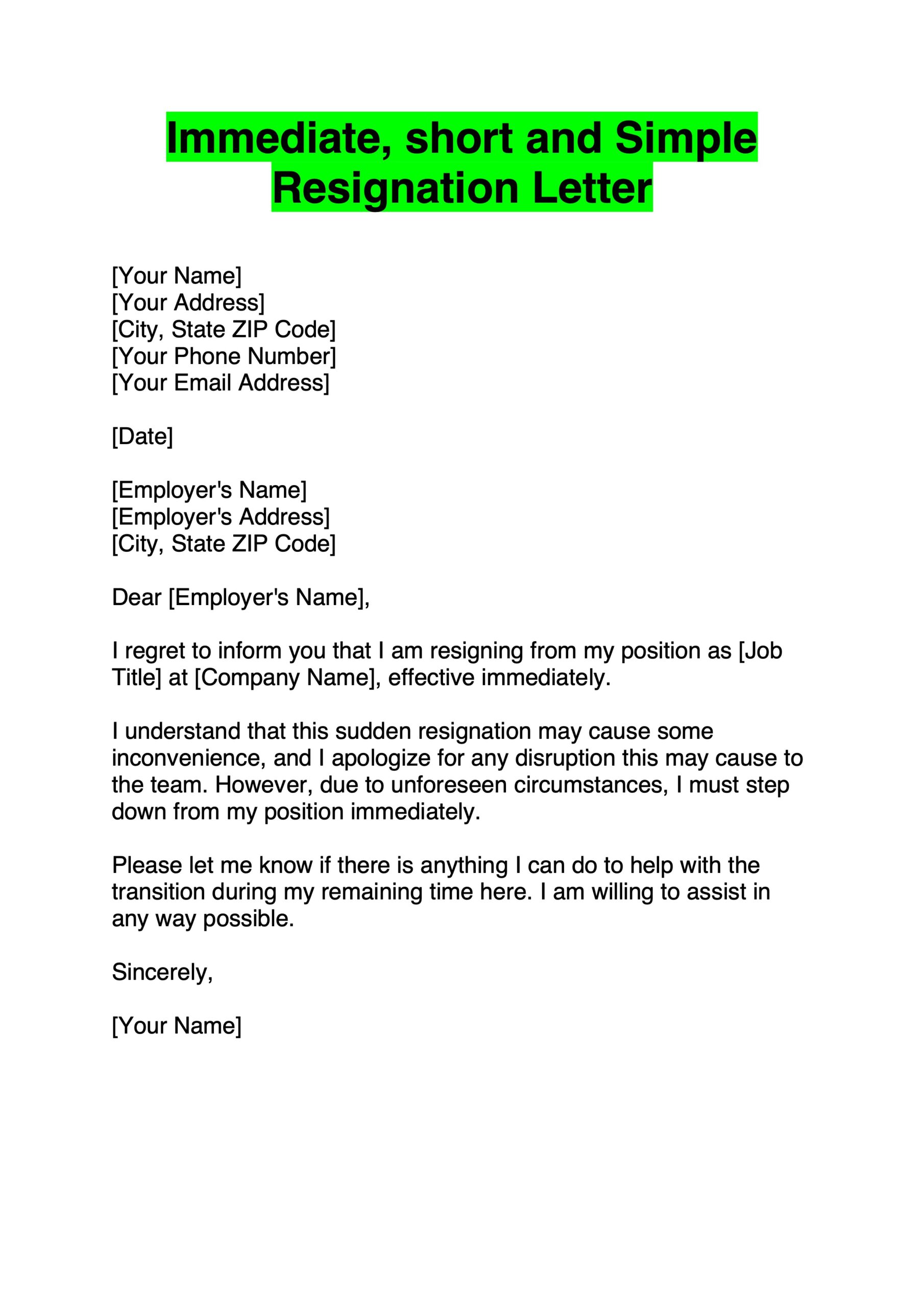 sample resignation letter with reason