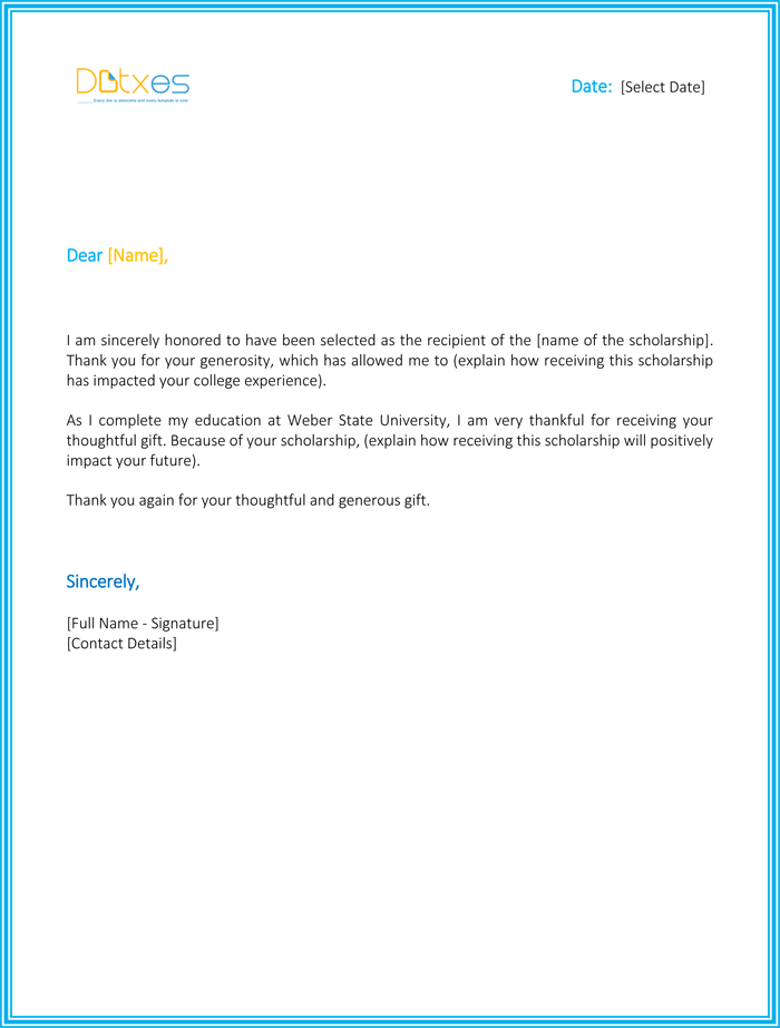 scholarship thank you note template