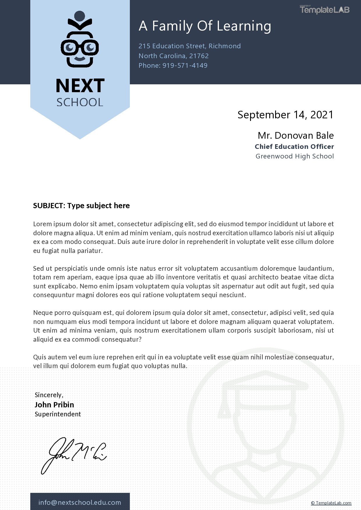 school letterhead format in word