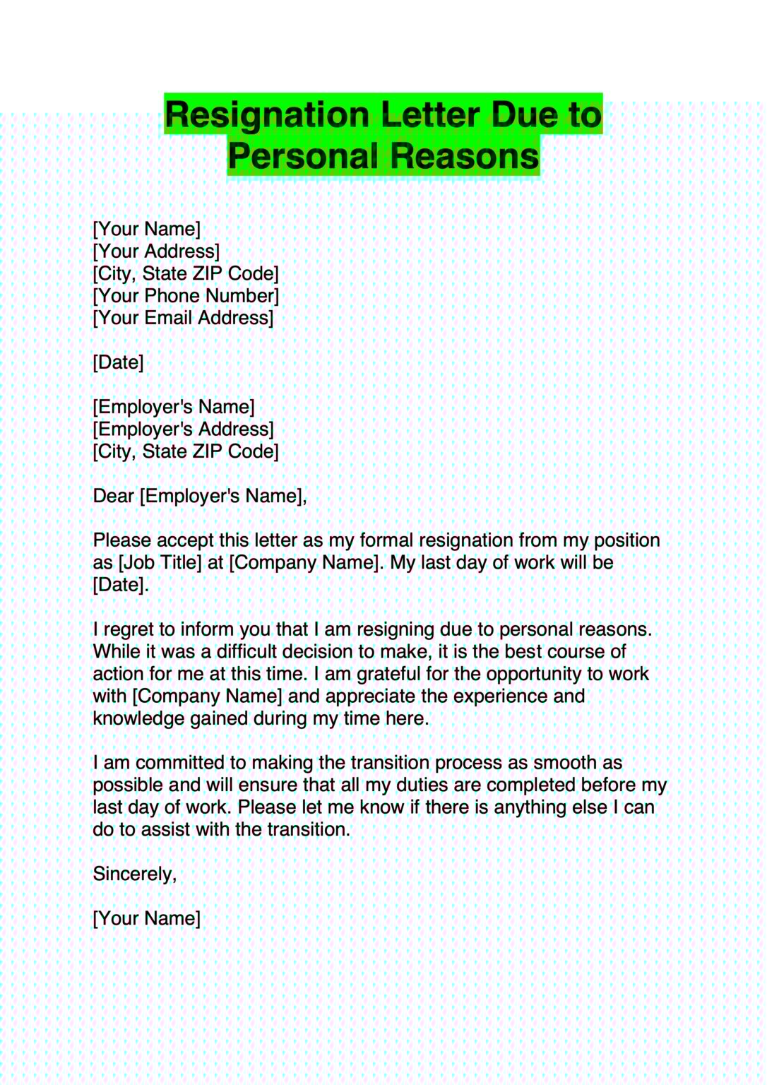 simple resignation letter for personal reasons