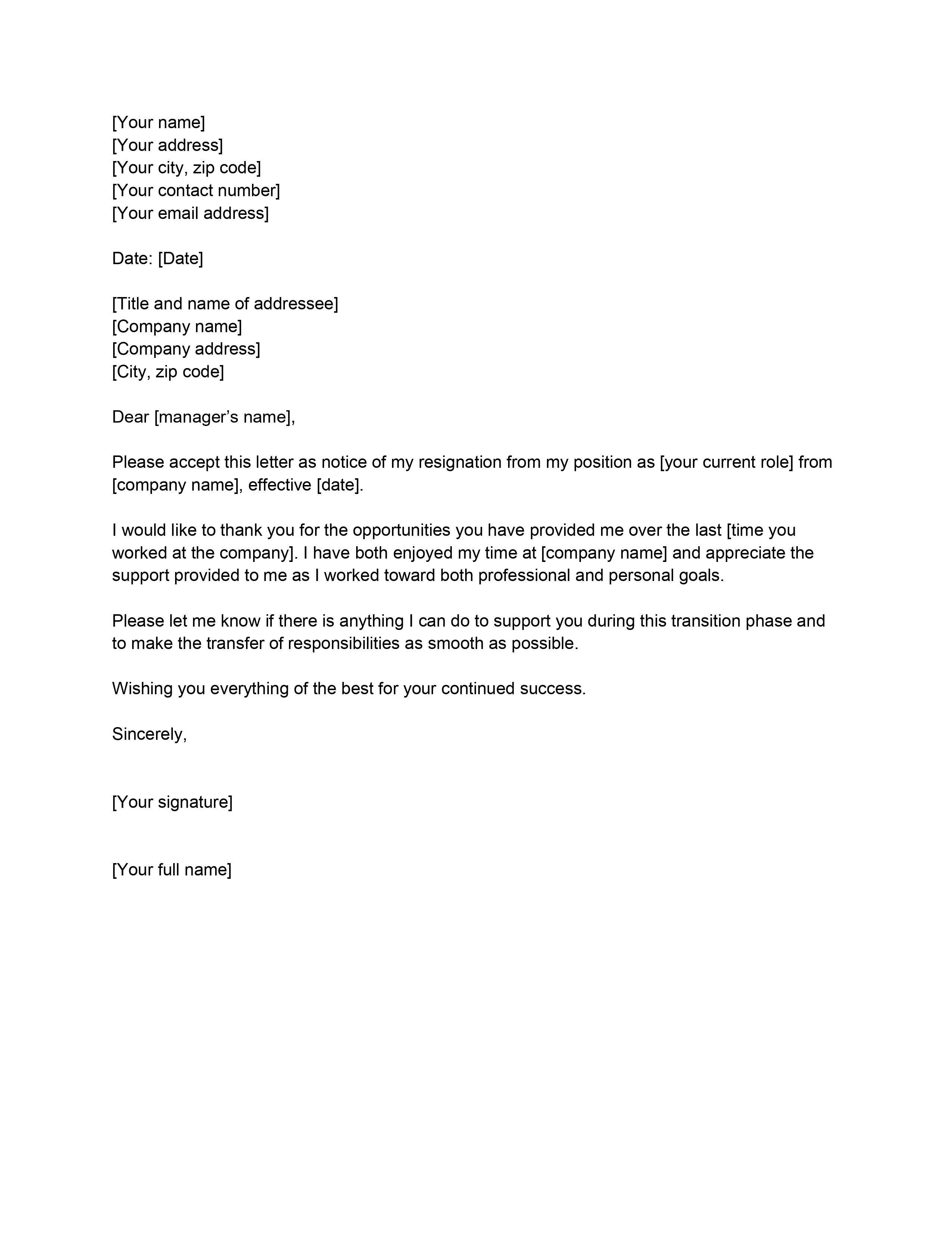 simple resignation letter sample pdf