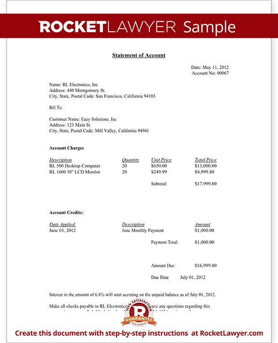 statement of account letter sample