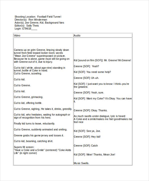 template for script writing microsoft word