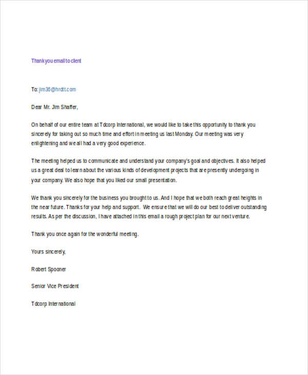thank you email to client
