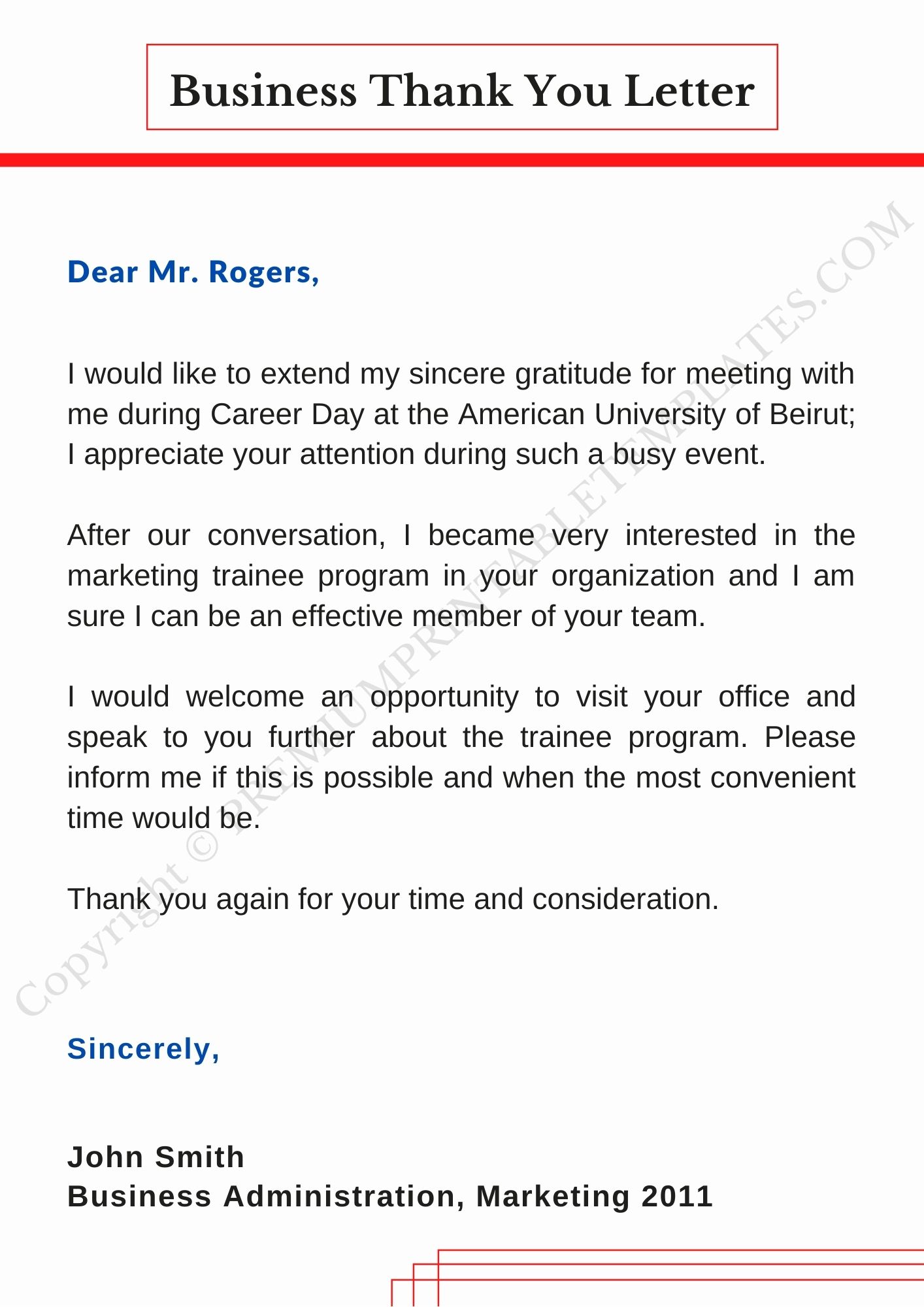 thank you for your business letter template