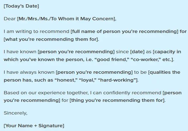things to include in recommendation letter
