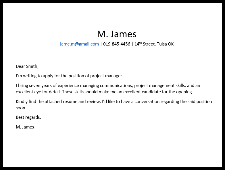 very short cover letter sample