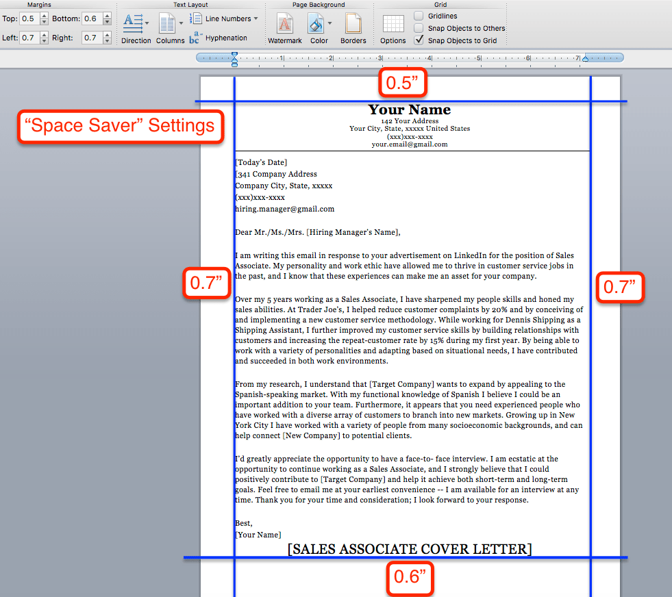 what are normal page margins cover letter