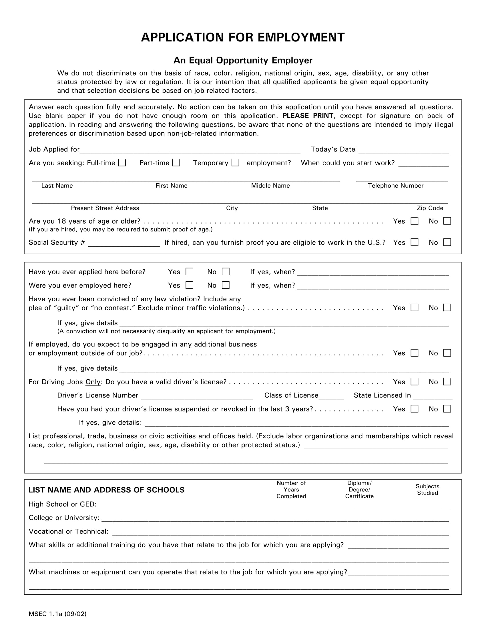 what does a job application look like