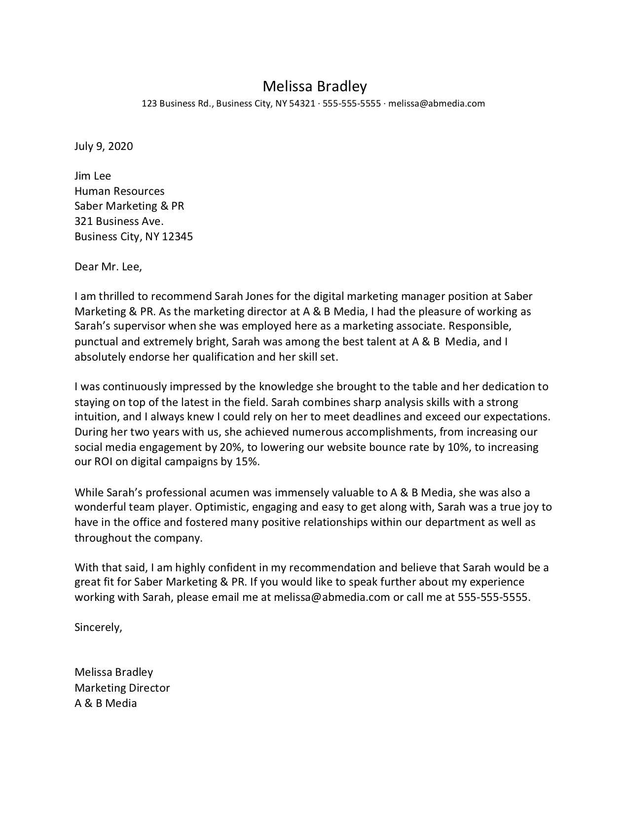 what should a reference letter look like
