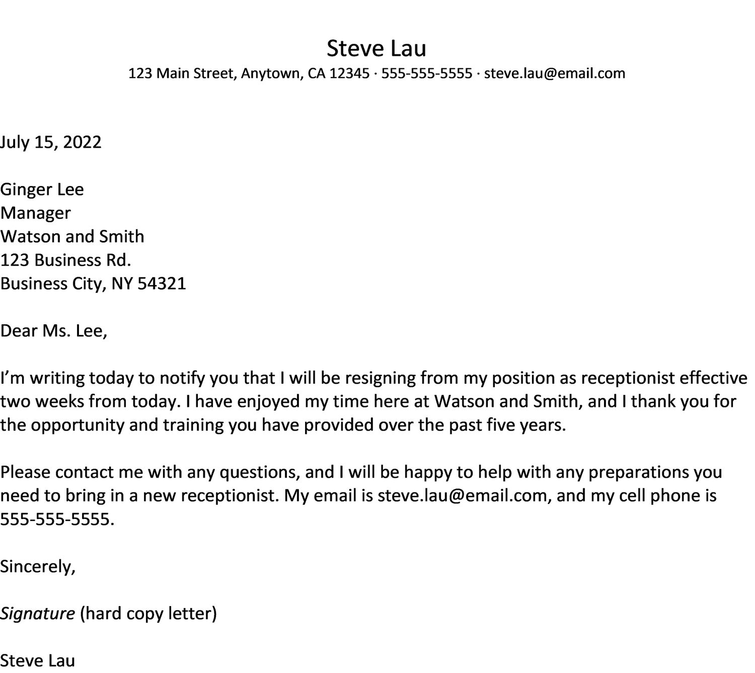 what to include in a resignation letter