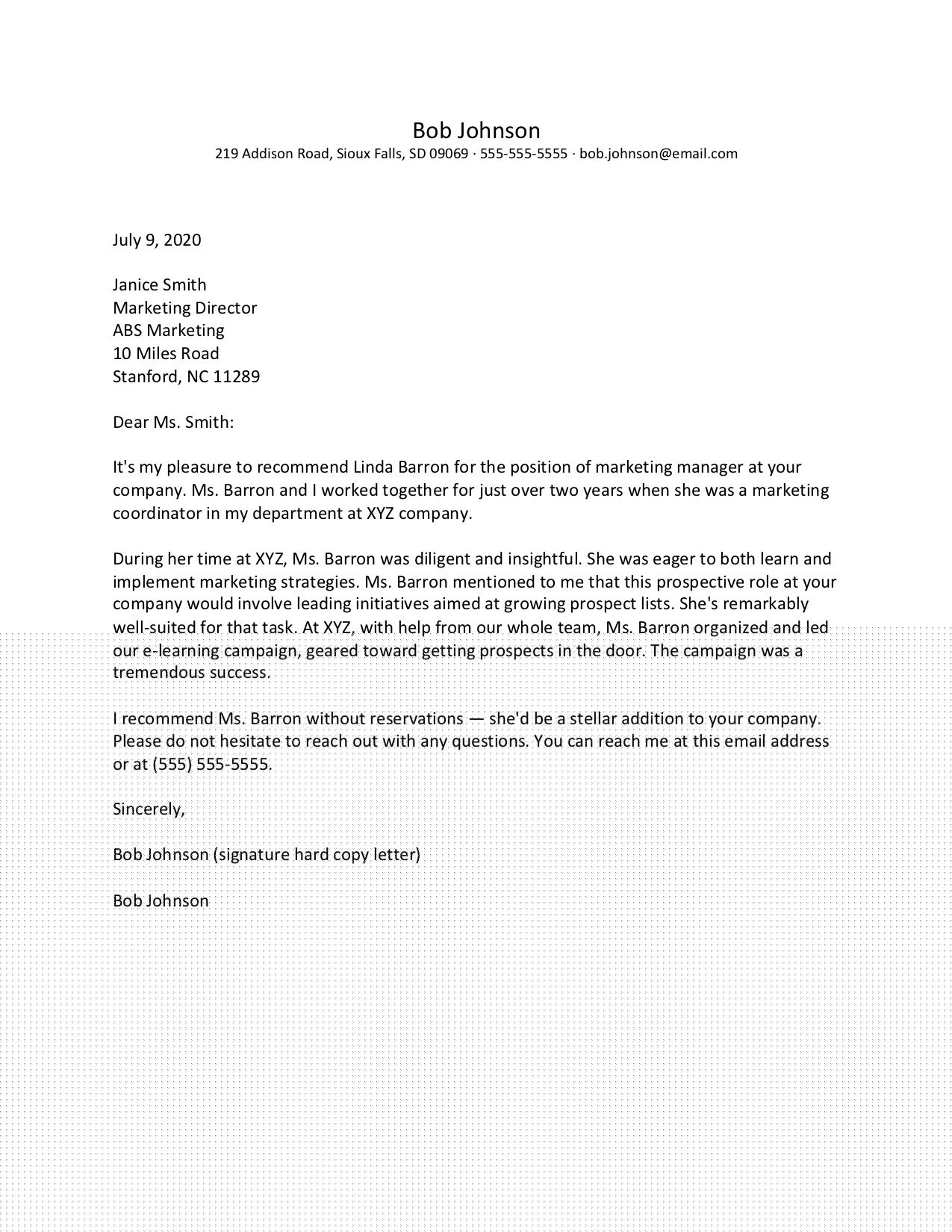 what to put in a reference letter