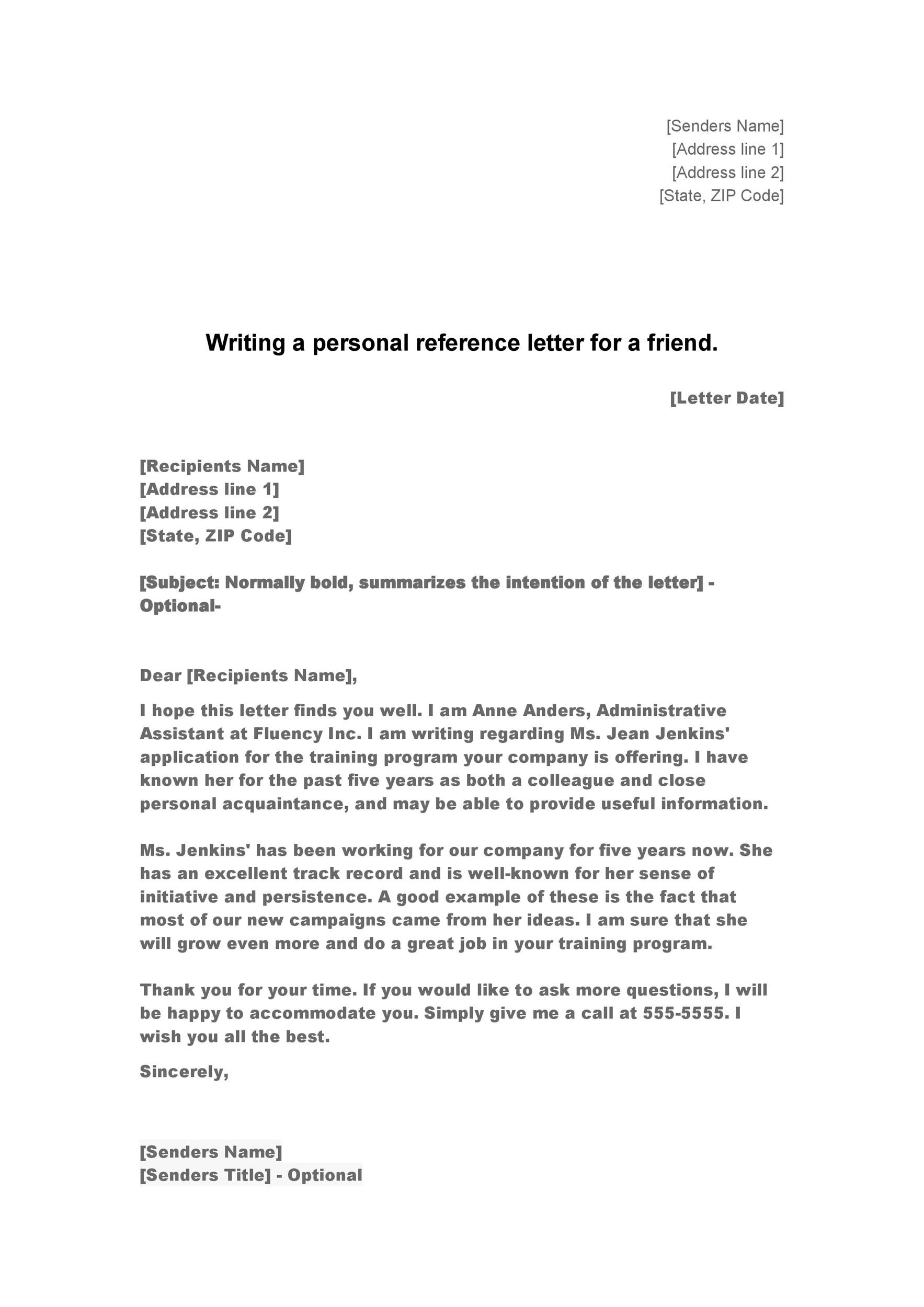 what to write in a personal reference