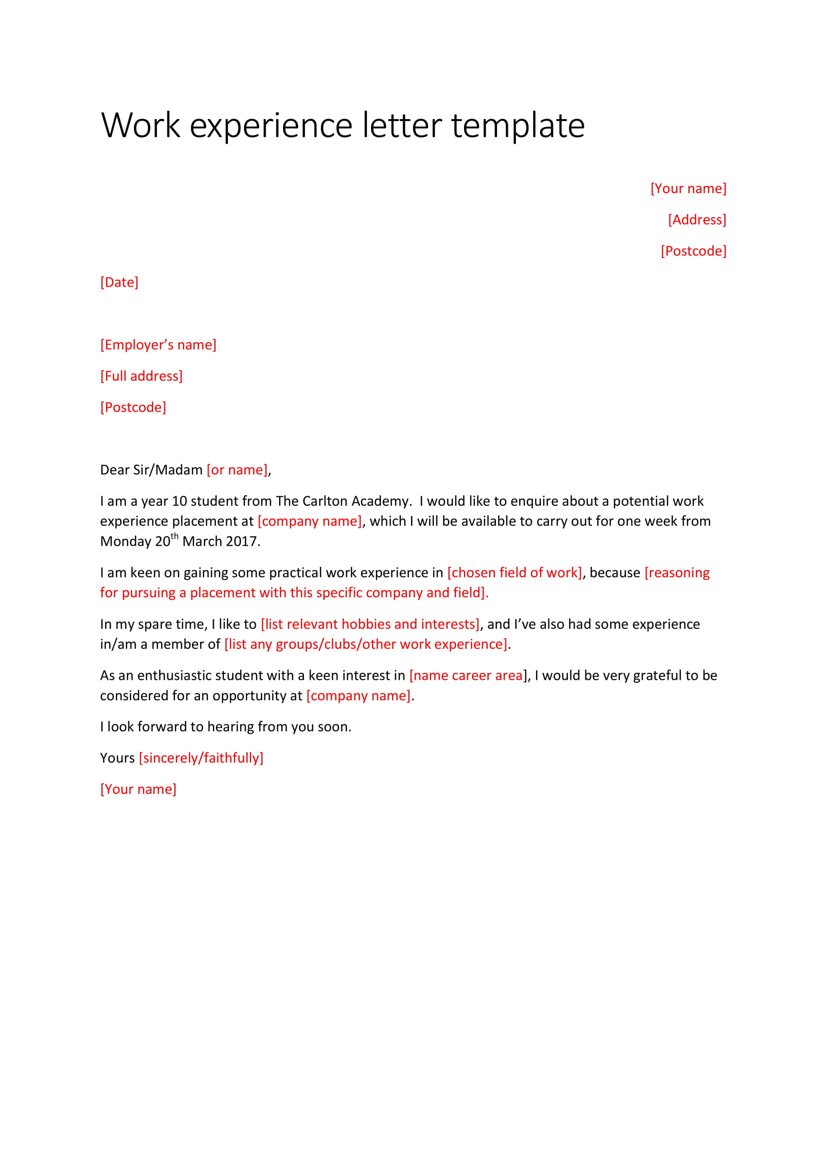 A Comprehensive Guide to Crafting Your Work Experience Letter Template