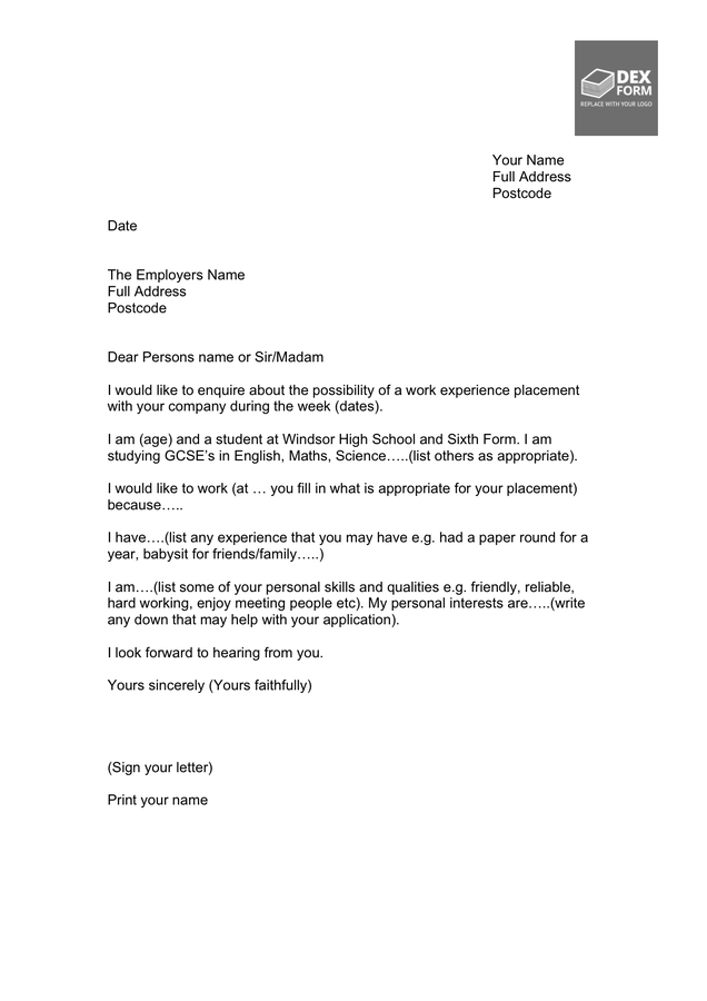 work placement letter sample