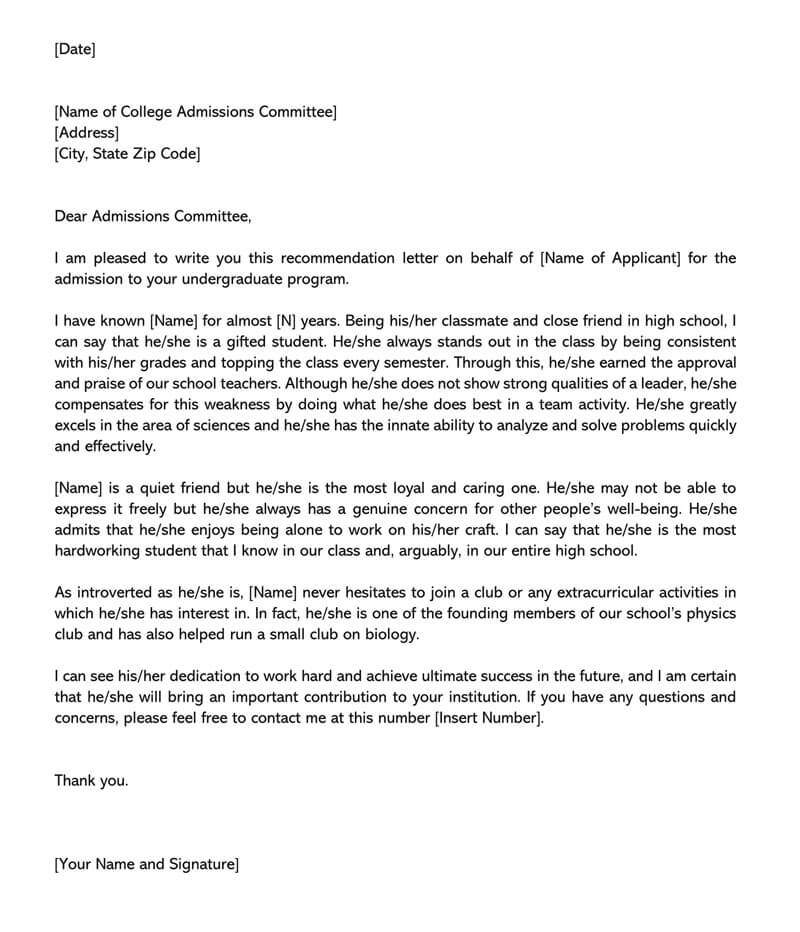 writing a college recommendation letter